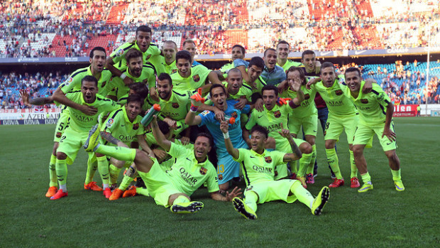 Barcelona celebrând titlul pe Calderón. PC: fcbarcelona.com