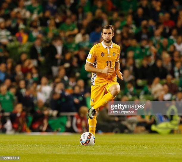 6th October 2017, Aviva Stadium, Dublin, Ireland; FIFA World Cup Qualification, Republic of Ireland versus Moldova; Radu Gînsari of Moldova stretches prior to kickoff (Photo by Peter Fitzpatrick/Action Plus via Getty Images)