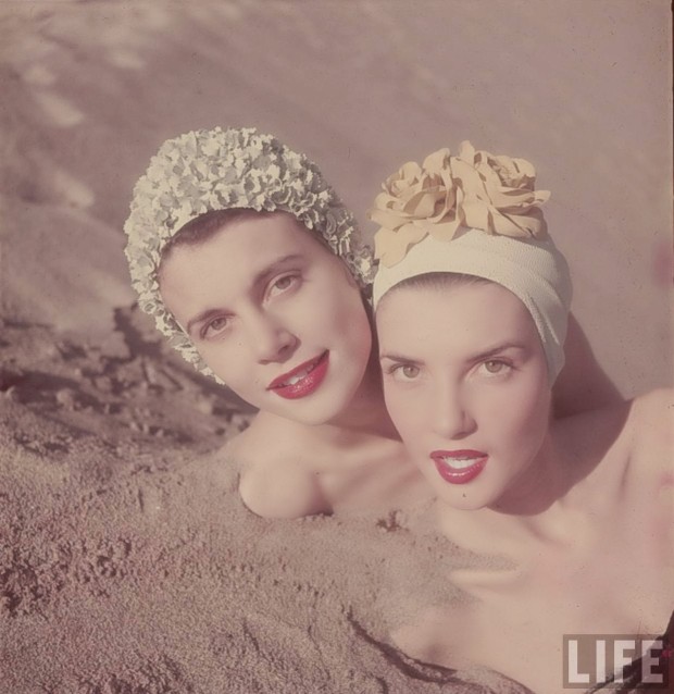 1950s Bathing Suit Caps and Beach Fashion in California (15)