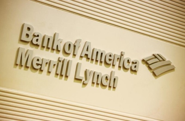 Company logo of the Bank of America and Merrill Lynch is displayed at its office in Hong Kong