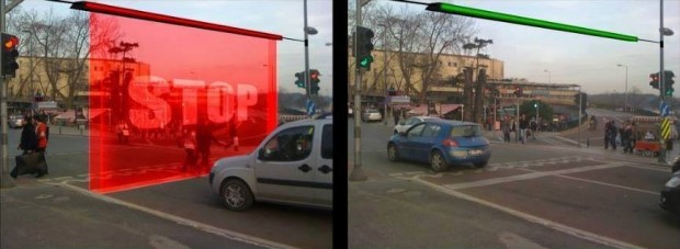 (foto) Conceptul de perete virtual care nu permite șoferilor să treacă la culoarea roșie a semaforului