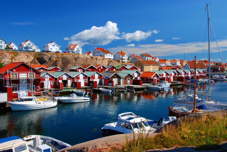 Boats in a small canal in Sweden