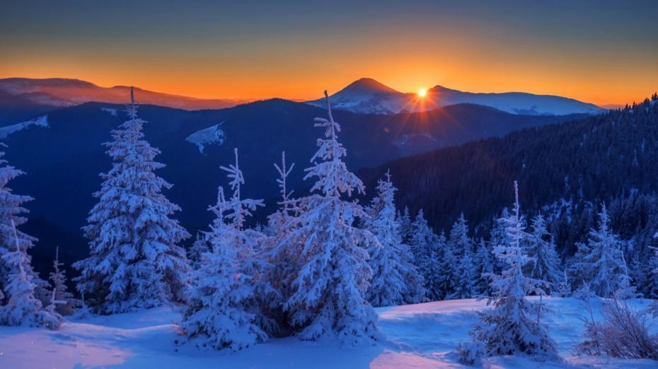 Winter Mountains Sunset Sky Cold Nature Forest Snow Clouds Ice Desktop Photo