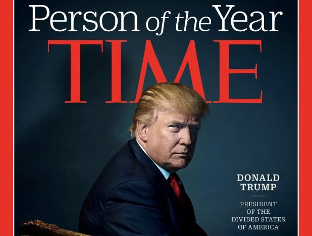 U.S. President-elect Donald Trump poses on the cover of Time Magazine after being named its person of the year