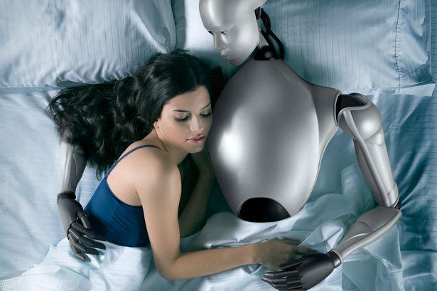 Robot-and-a-young-woman-in-bed-elevated-view