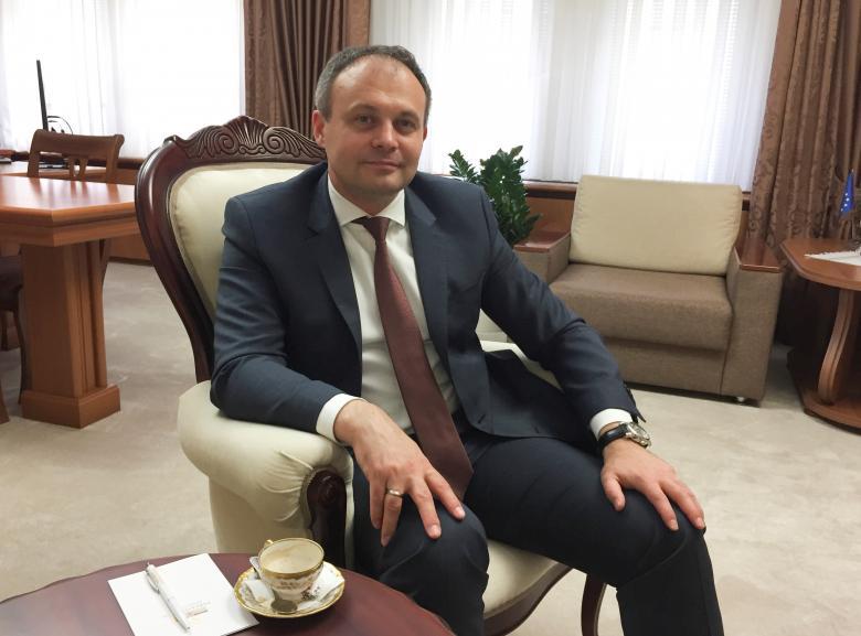 Moldovan Parliament speaker Andrian Candu poses for a picture during an interview in Chisinau