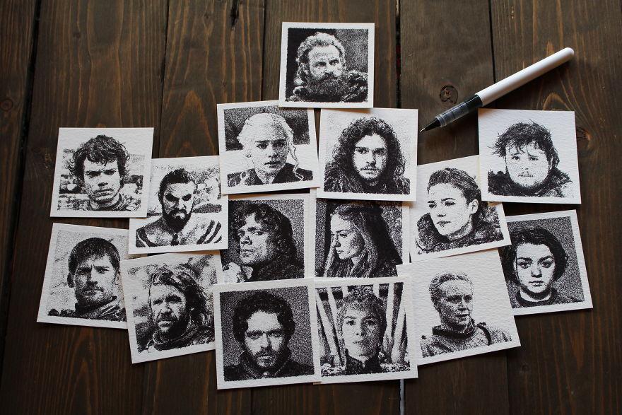 (foto) Mini portrete ale personajelor din serialul „Game of Thrones”. Cine este tânărul care le-a creat