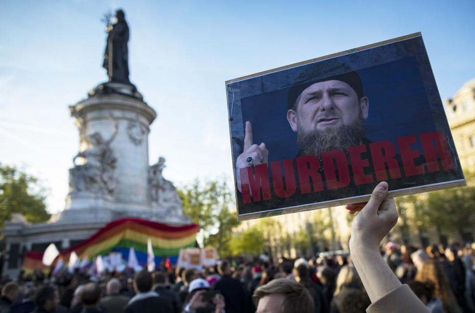 Rally in Paris against Chechnya anti gay campaign