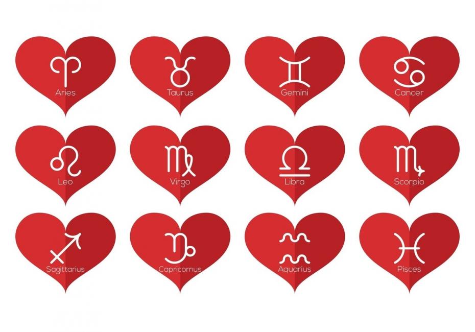 Love horoscope symbols. Astrological signs of the zodiac. Vector