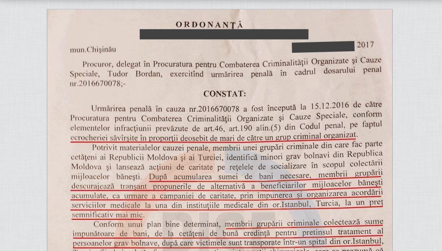 (doc) RISE Moldova: Procuratura investighează cazul „banilor din caritate” încă din 2016