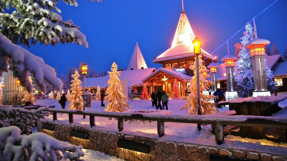 Santa Claus Village Rovaniemi Finnland Snow Christmas Winter Building Firs Trees HD Background