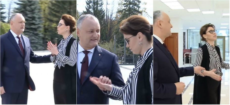 (foto) 7 situații în care Igor Dodon o atingea (in)voluntar pe Natalia Morari în cadrul unui interviu