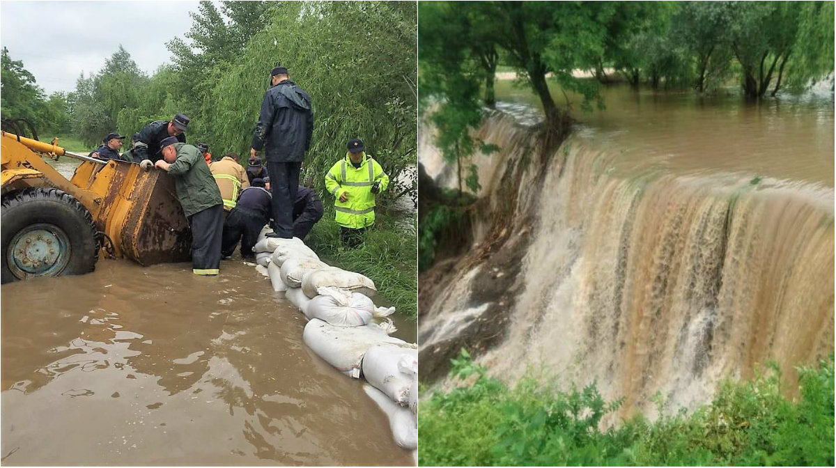 (foto, video) Alertă de inundații la Ungheni. Peste 80 de persoane întreprind lucrări de fortificare a digului de protecţie