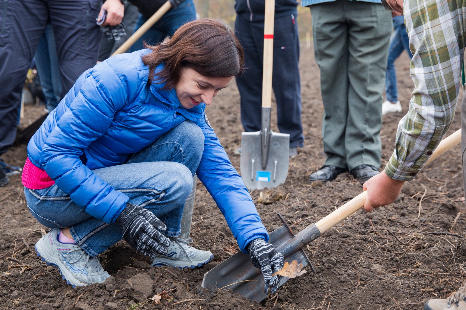 Maia Sandu a plantat stejari pe un teren din preajma satului Văsieni