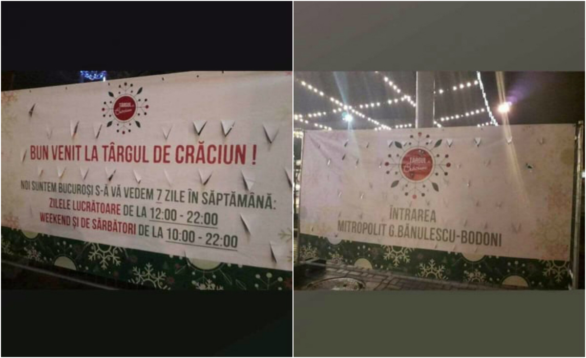 (foto) „Întrăm, întrăm și nu ne rușinăm”. Pe panourile târgului de Crăciun al guvernului, internauții au depistat mai multe greșeli