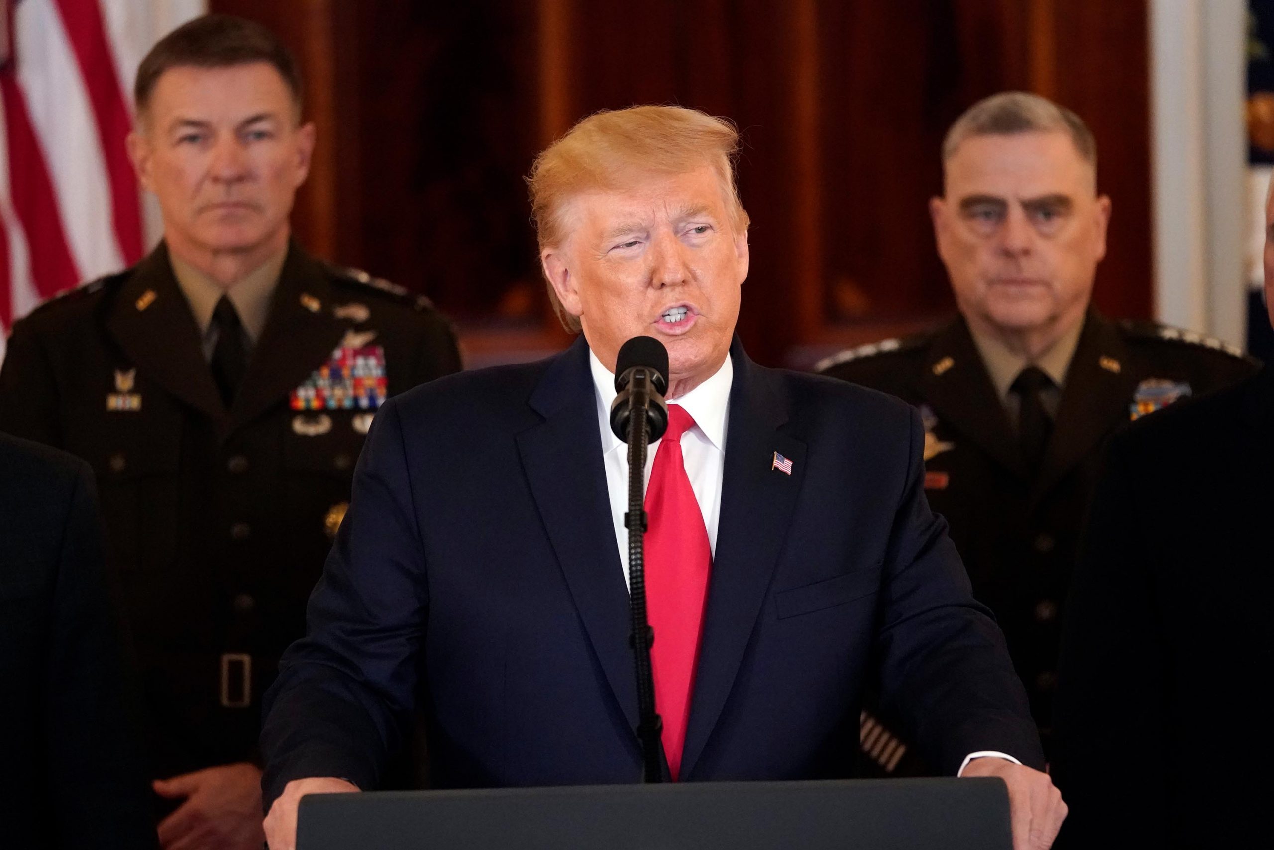 President Trump Addresses The Nation After Iranian Attacks In Iraq Target Bases Where U.S. Troops Stationed