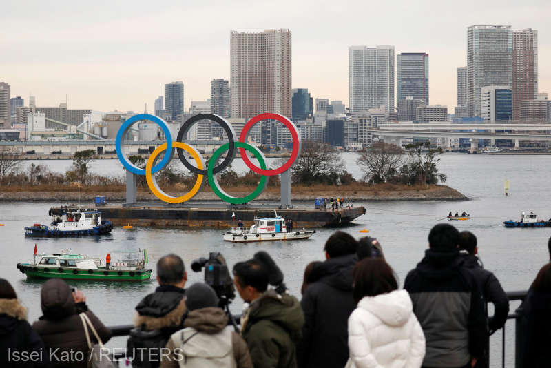 Giant Olympic Rings are installed at the waterfront area at Odaiba Marine Park in Tokyo, ahead of the Tokyo 2020 Summer Olympic Games