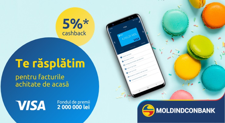 Moldindconbank şi Visa te răsplătesc cu 5 % сashback pentru facturile achitate