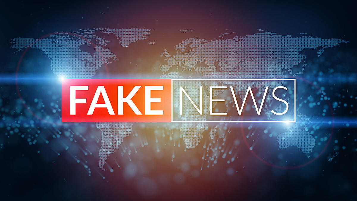 fake news live screen template on digital world map background.