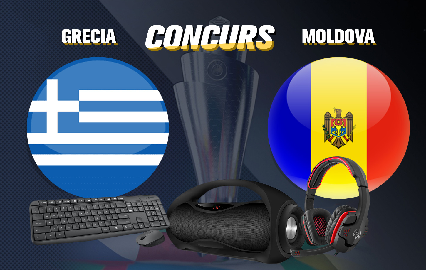 Concurs: meciul Grecia – Moldova îți aduce premii. Boxă portabilă, tastatură wireless și căști de gaming