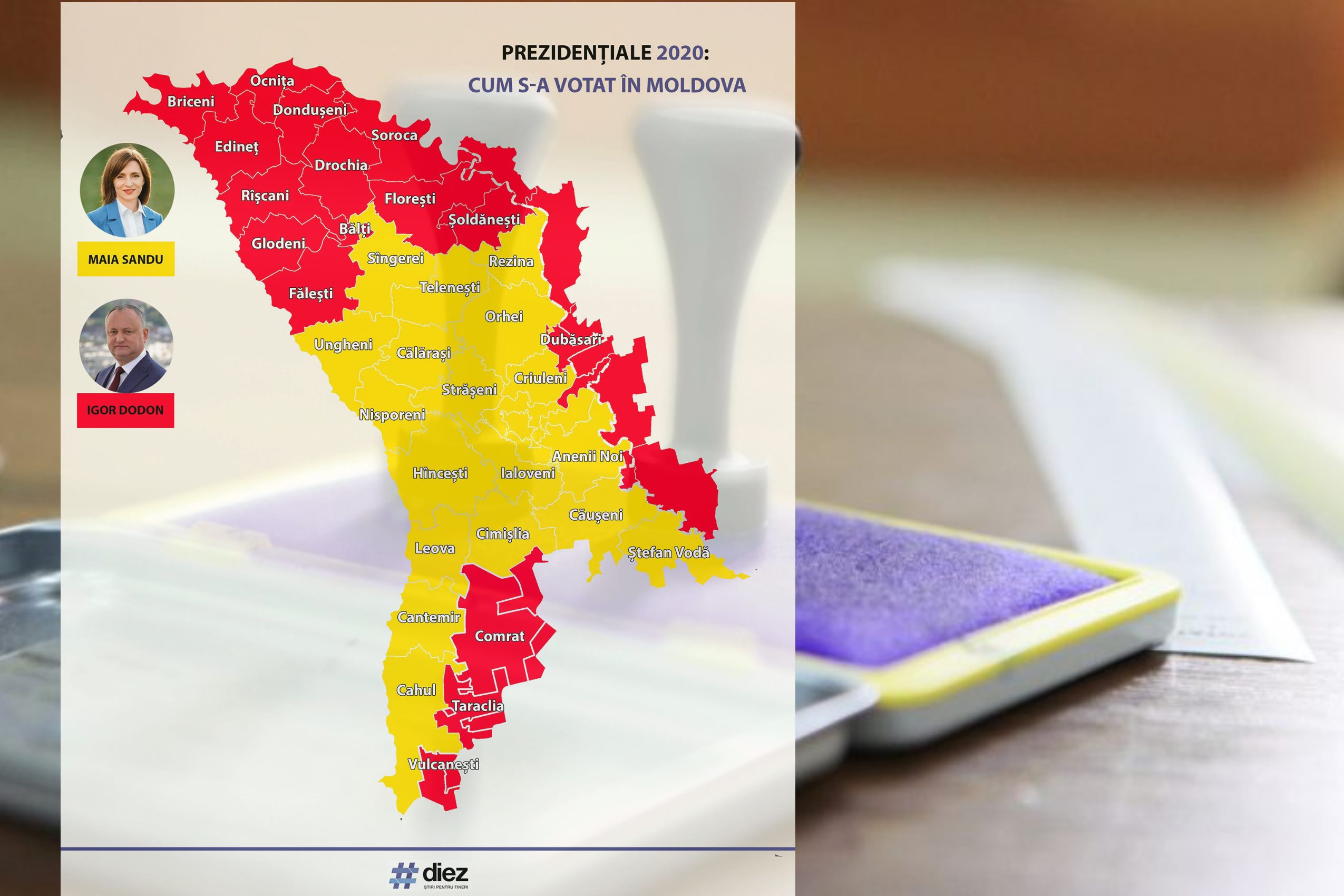 (hartă) Rezultate preliminare. Cum s-a votat în fiecare raion din țară comparativ cu turul I și cu alegerile din 2016