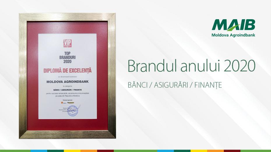 Moldova Agroindbank – „Brandul Anului 2020” la categoria Bănci/Asigurări/Finanțe