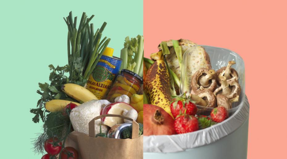 Shopping bag full of fresh fruit and vegetables