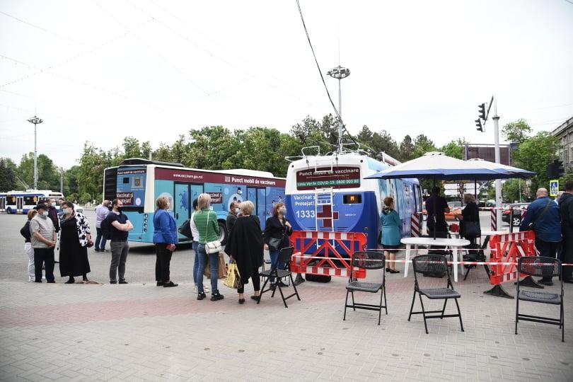 Troleibuzul în sectorul Râșcani, autobuzul la Ciorescu. Cum vor fi amplasate astăzi cele doua puncte mobile pentru vaccinarea anti COVID-19