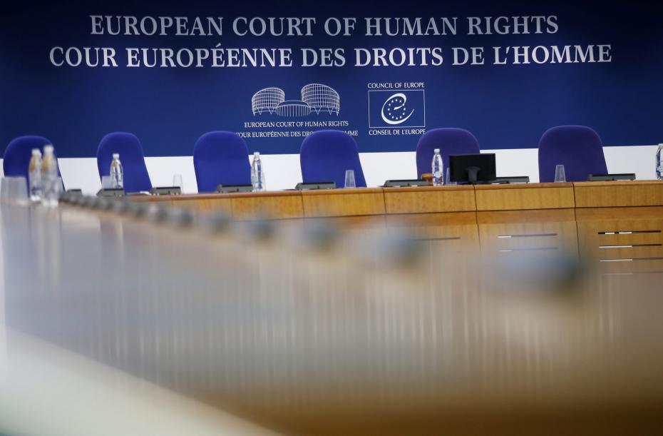 The courtroom of the European Court of Human Rights is seen ahead of the start of a hearing in Strasbourg