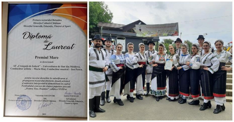 Ansamblul etnofolcloric „Crenguță de iederă” de la USM a obținut marele premiu la Festivalul de cântec popular pascal