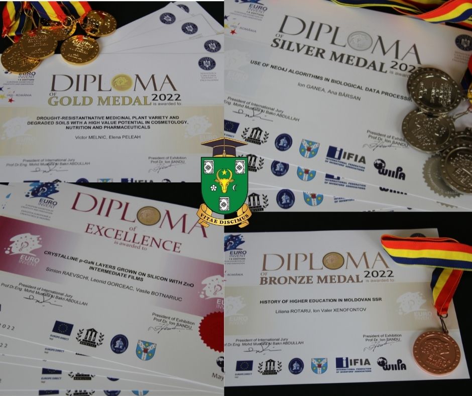 Cinci medalii de aur, trei de argint, două de bronz și cinci diplome de excelență au fost acordate cercetătorilor Universității de Stat din Moldova