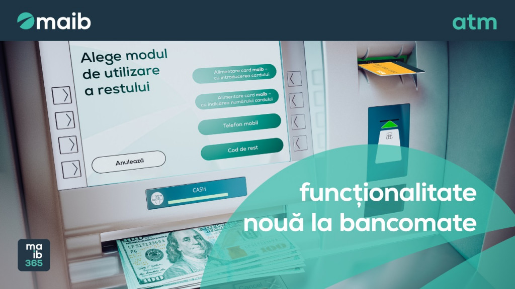 Vinde și cumpără valută în numerar la ATM-urile maib, iar restul redirecționează-l pe cardul maib