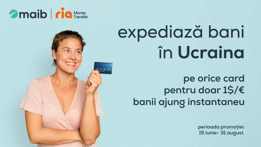 Transferă bani în Ucraina prin Ria Money Transfer și ai comision doar $1 / €1 per tranzacție