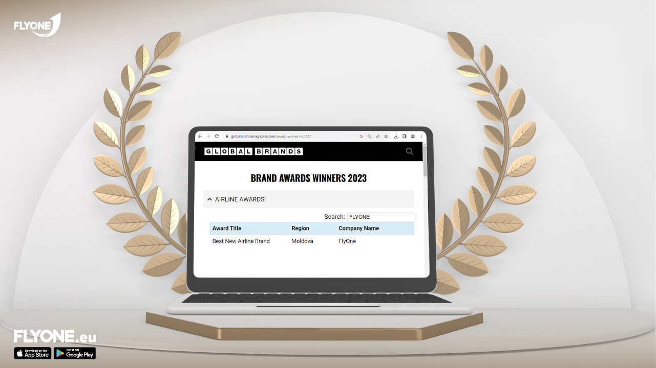 FLYONE a fost desemnată „Companie aeriană de top” conform Global Brand Awards