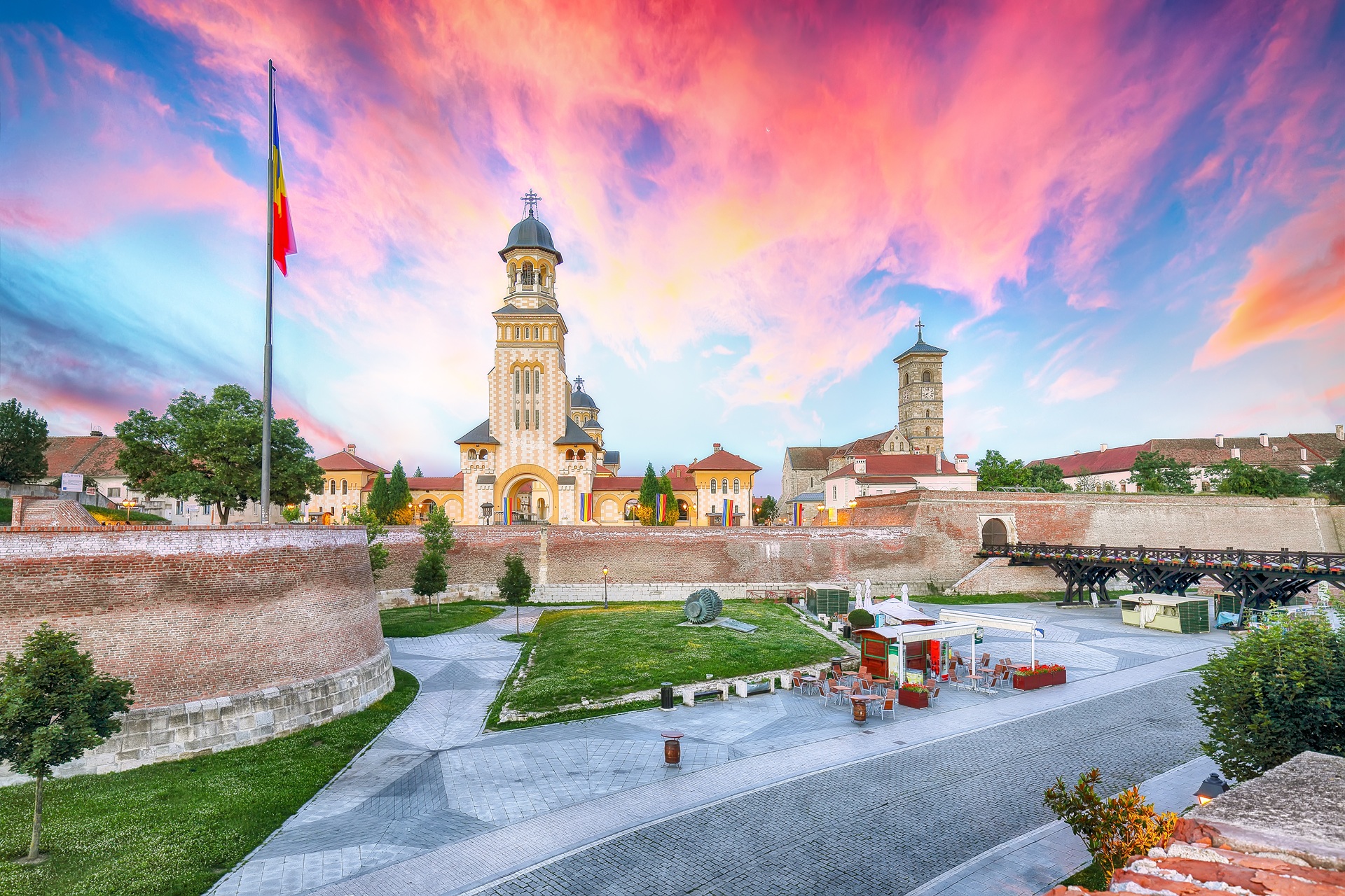 Amazing cityscape of Coronation Orthodox and Roman Catholic cath