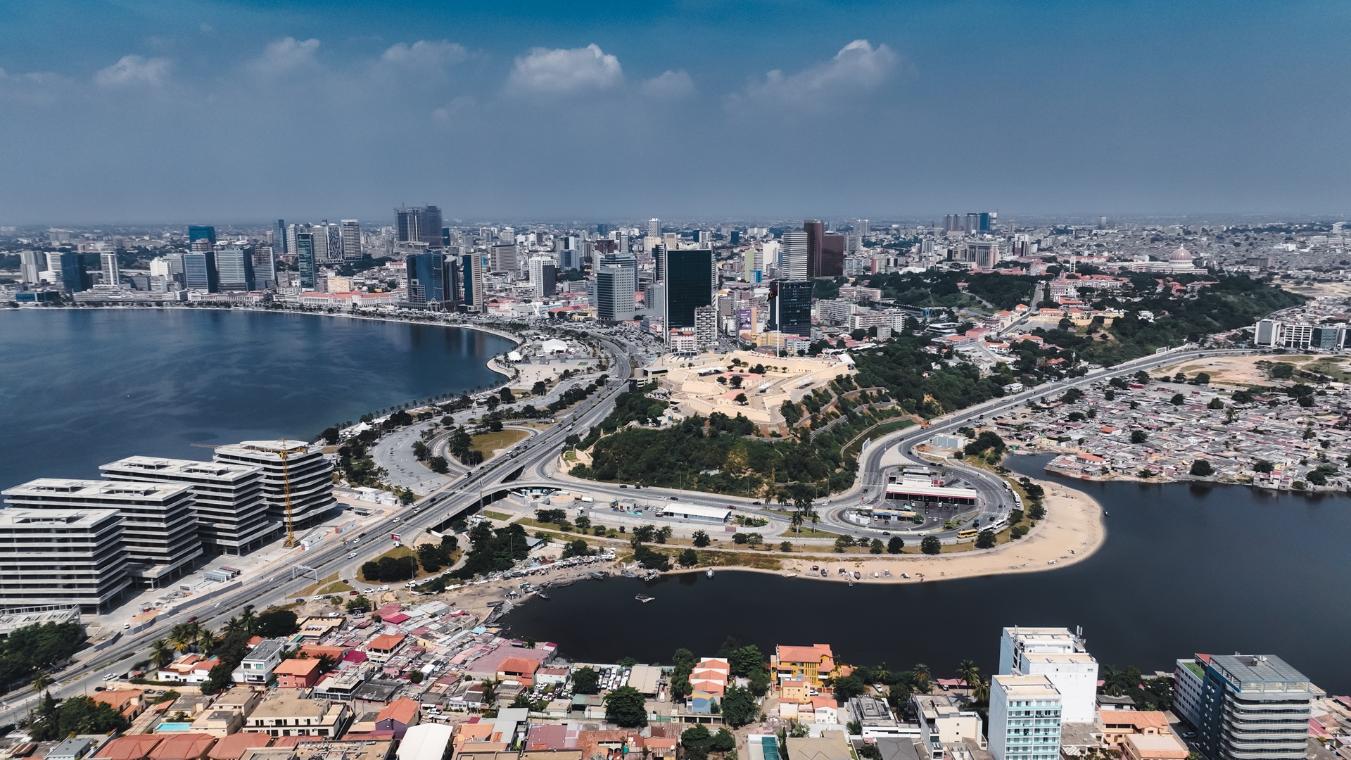 Aerial view of Luanda’s coastline and urban landscape in Angola